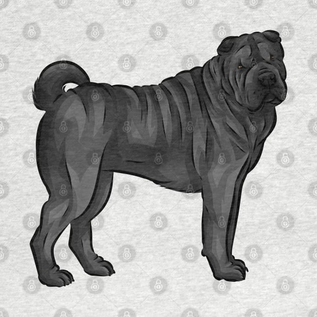 Cute Black Sharpei Dog by Shirin Illustration